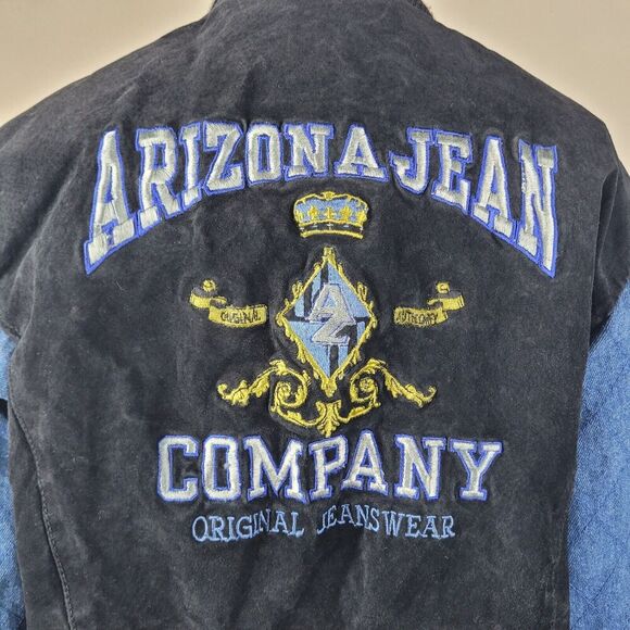 VTG Arizona Jean Company Jacket Kids 14 16 Black Suede Varsity Color Block 90s - Picture 6 of 9